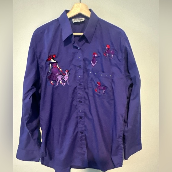 Get Lucky Red Hat Society Long Sleeve Button-up Shirt Purple, Rhinestones Lg - Picture 1 of 8